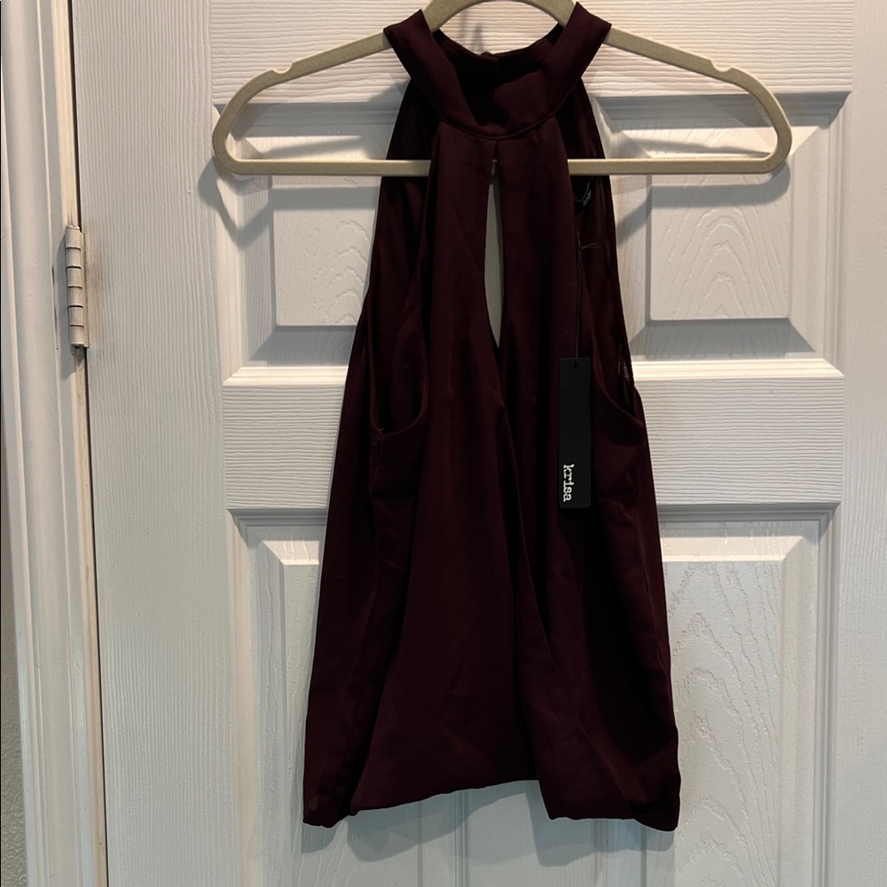 Krisa Burgundy Sleeveless Halter Top small